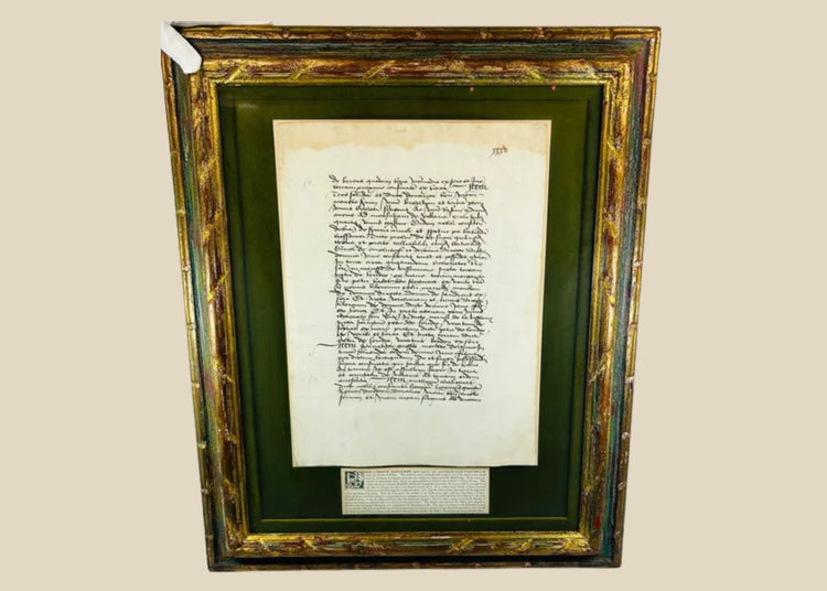Medieval Burgundian rent roll from France, 1459–1462 CE, written in Latin using Carolingian minuscule script. Records feudal land rent, including monetary payments and agricultural obligations, between the Villers family and noble tenant Bertrand Boyssemer. Professionally framed with English translation, reflecting medieval estate management and legal practices.