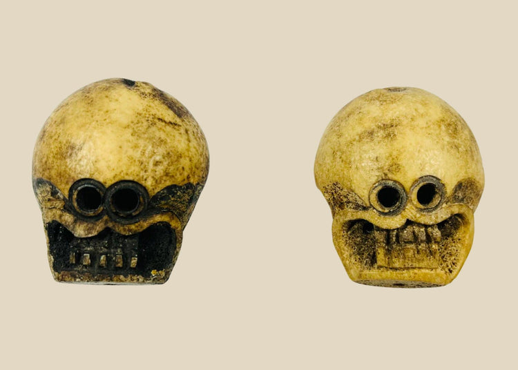 A Pair of Rare Large Tibetan Kapala Citipati Beads | 18th-19th Century