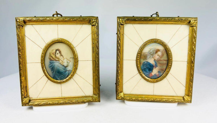Pair of European devotional miniatures depicting Madonna and Child and the Virgin Mary, late 19th century