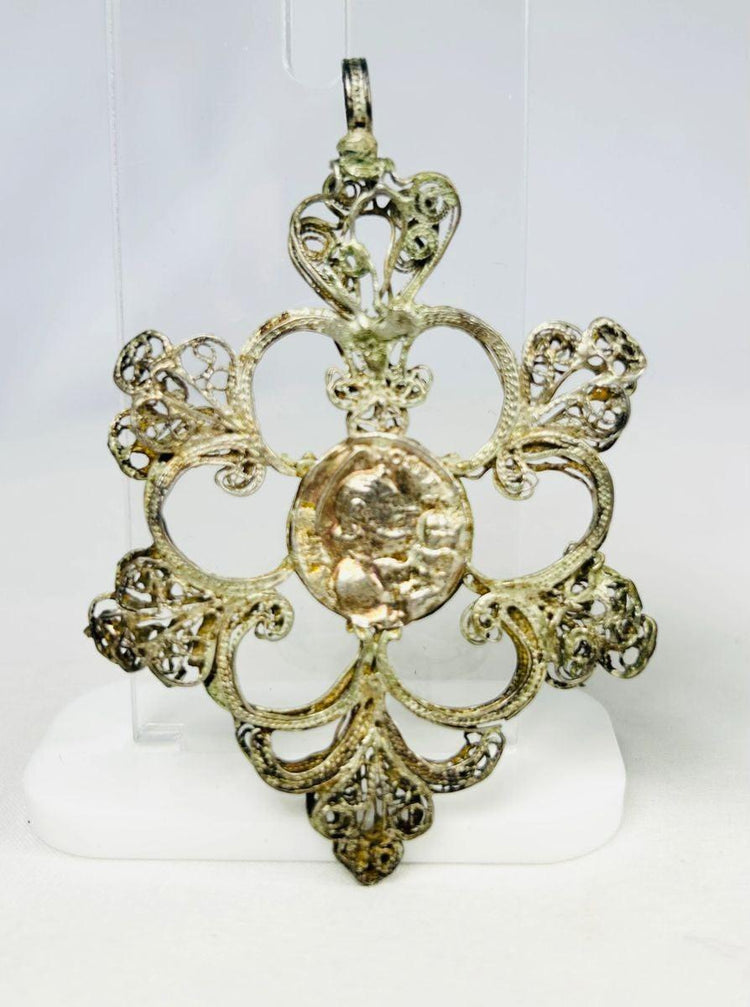 Italian or Spanish silver filigree pendant featuring Christ portrait