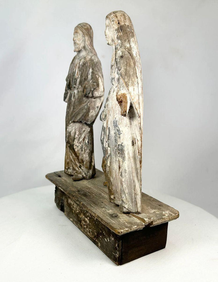 Religious Holy Family carving on wooden base, 1800s