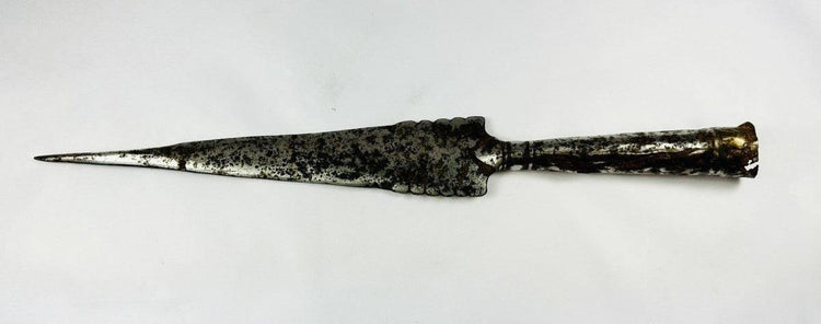 Antique iron spearhead used as functional weapon and status symbol