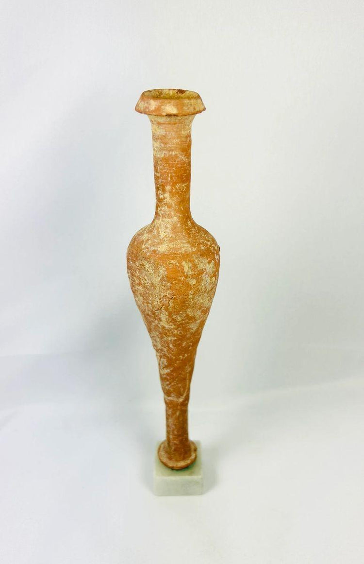 Elegant Hasmonean terracotta bottle from Judea with naturally aged patina
