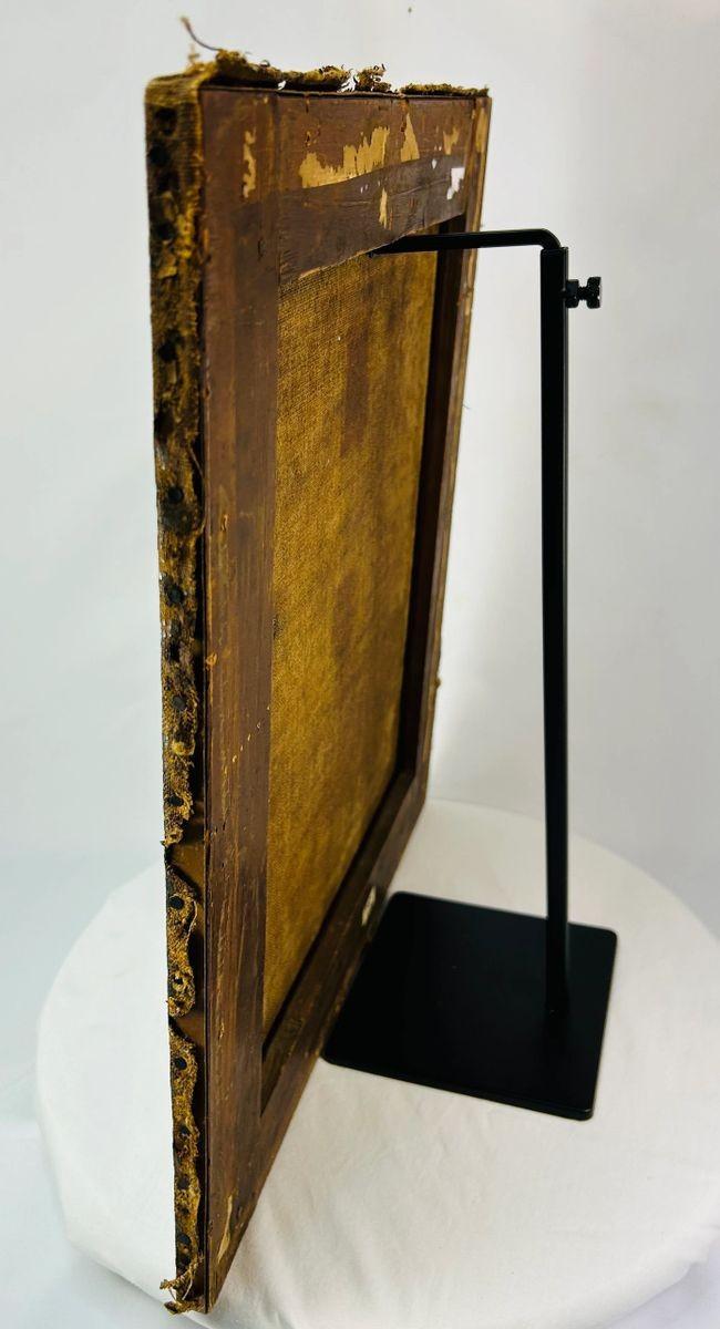 Antique European portrait of a refined woman with rosy complexion and soft expression, oil on canvas, circa 1780–1820, featuring fur-lined collar and warm palette.