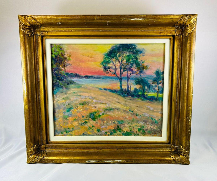 Original oil on panel painting of Black Rock, Bay of Fundy near Truro, Nova Scotia, signed by artist Guy