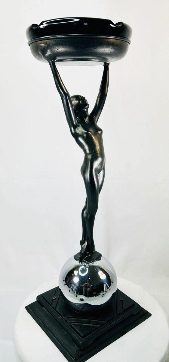 Frankart Inc. Art Deco smoking stand with patinated finish and stepped base