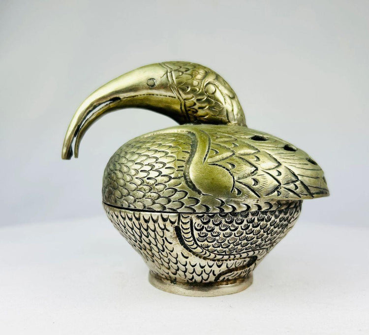 South Indian Hindu temple incense burner cast in stylized peacock form