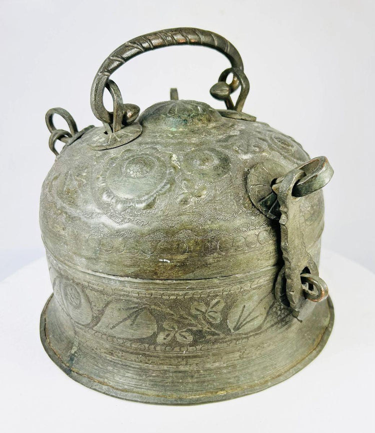Mughal-influenced metal censer highlighting decorative lid