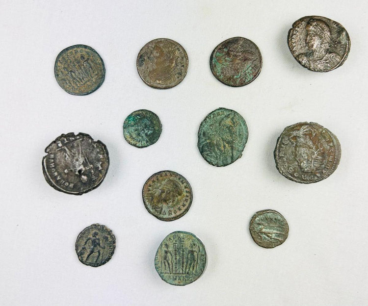 Authentic 12 Roman bronze coins from archaeological find