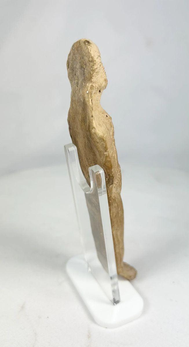 Close-up shot showing terracotta texture and ritual symbolism of ancient Roman figurine.