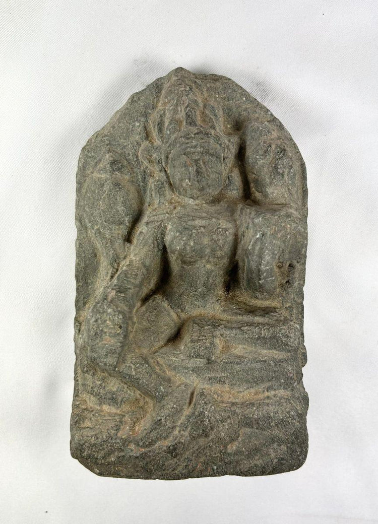Close-up view of a 14th-century West Tibetan stone stele honoring the goddess Tara