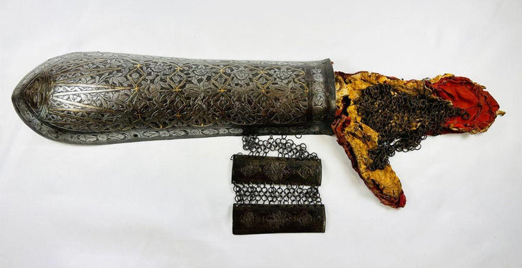 19th century Persian warrior’s arm guard gold koftgari steel bazu band