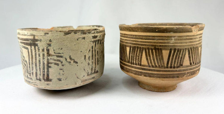 Ancient Indus Valley Civilization pottery featuring black linear motifs