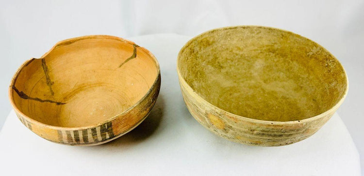 2nd–3rd millennium BCE Indus Valley bowls with age patina and decorative motifs