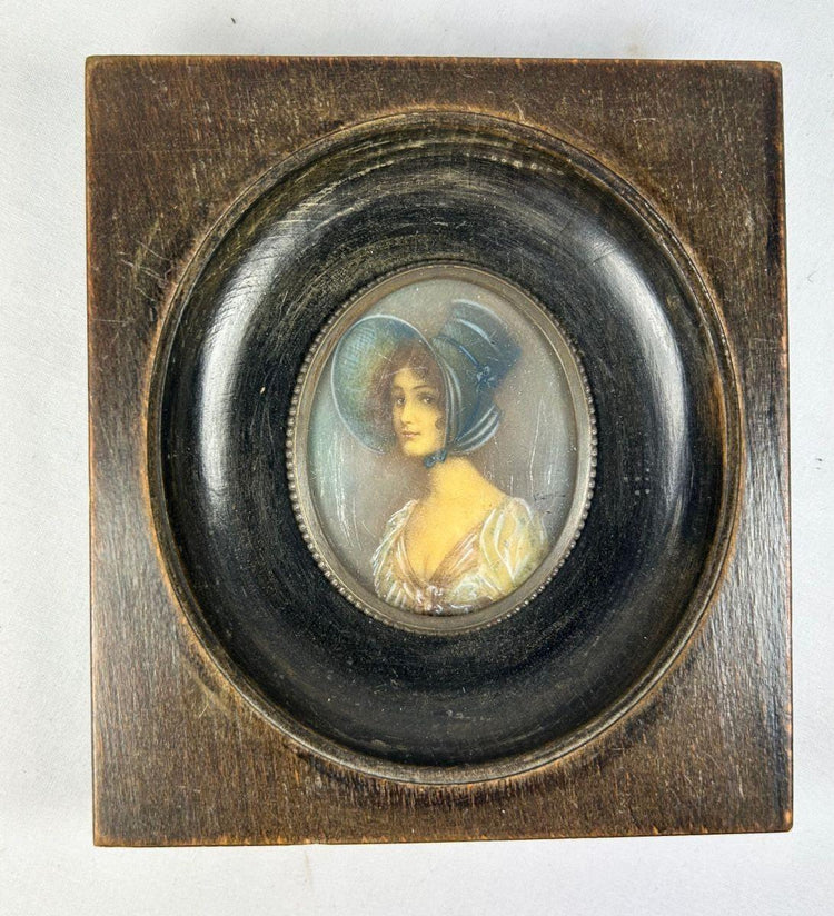 Signed Vienna miniature portrait of a woman in bonnet, circa 1850–1880