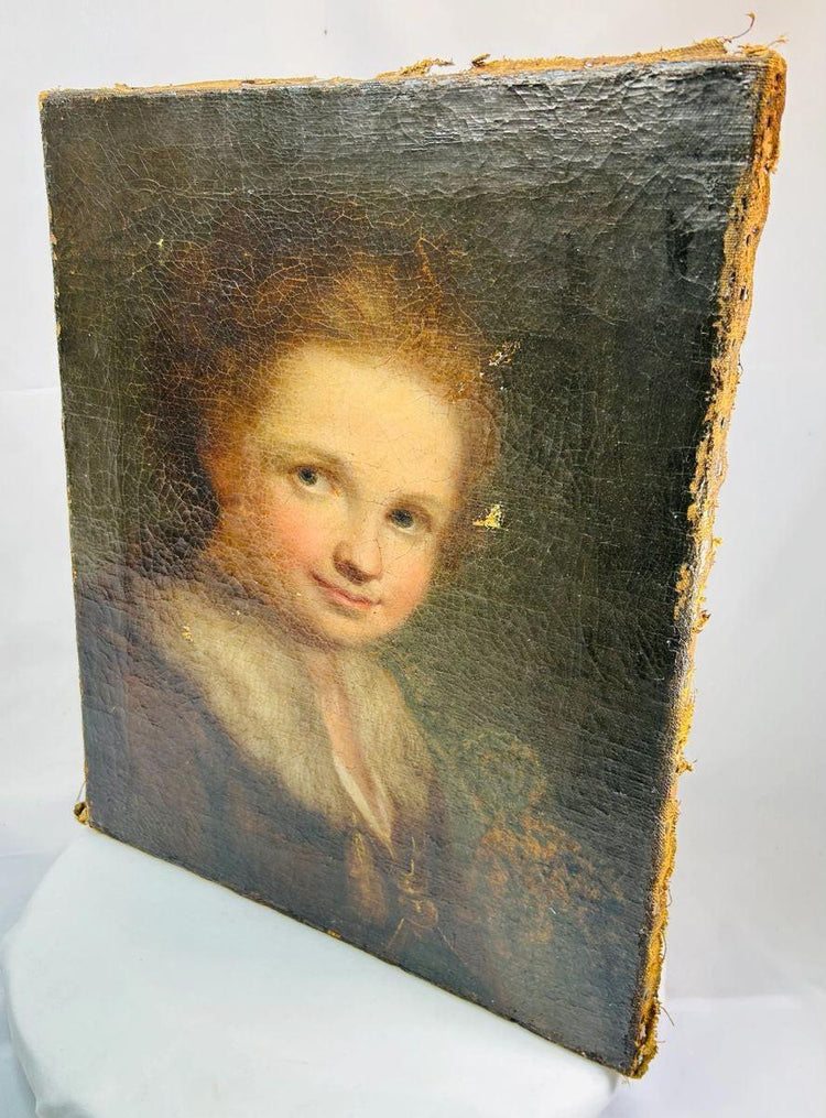 Late 18th to early 19th century Northern European oil painting of an elegant woman, delicate brushwork, subtle lighting, and aged surface crackle throughout.