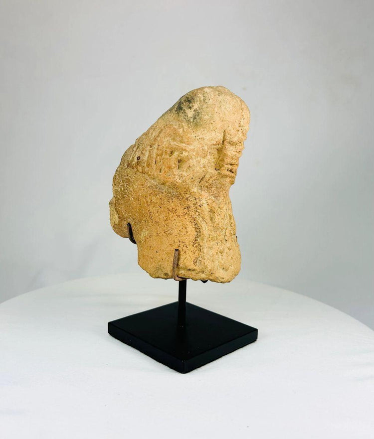 300–1100 CE Bura culture abstract terracotta head with natural patina