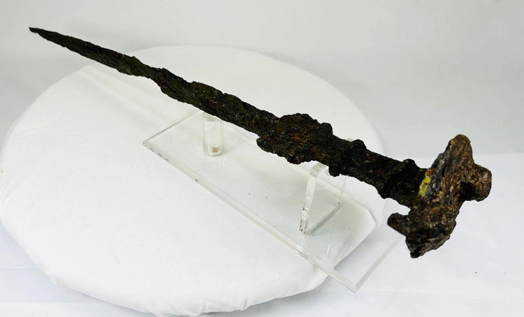 Ancient Luristan ceremonial short sword with patina and oxidized surface