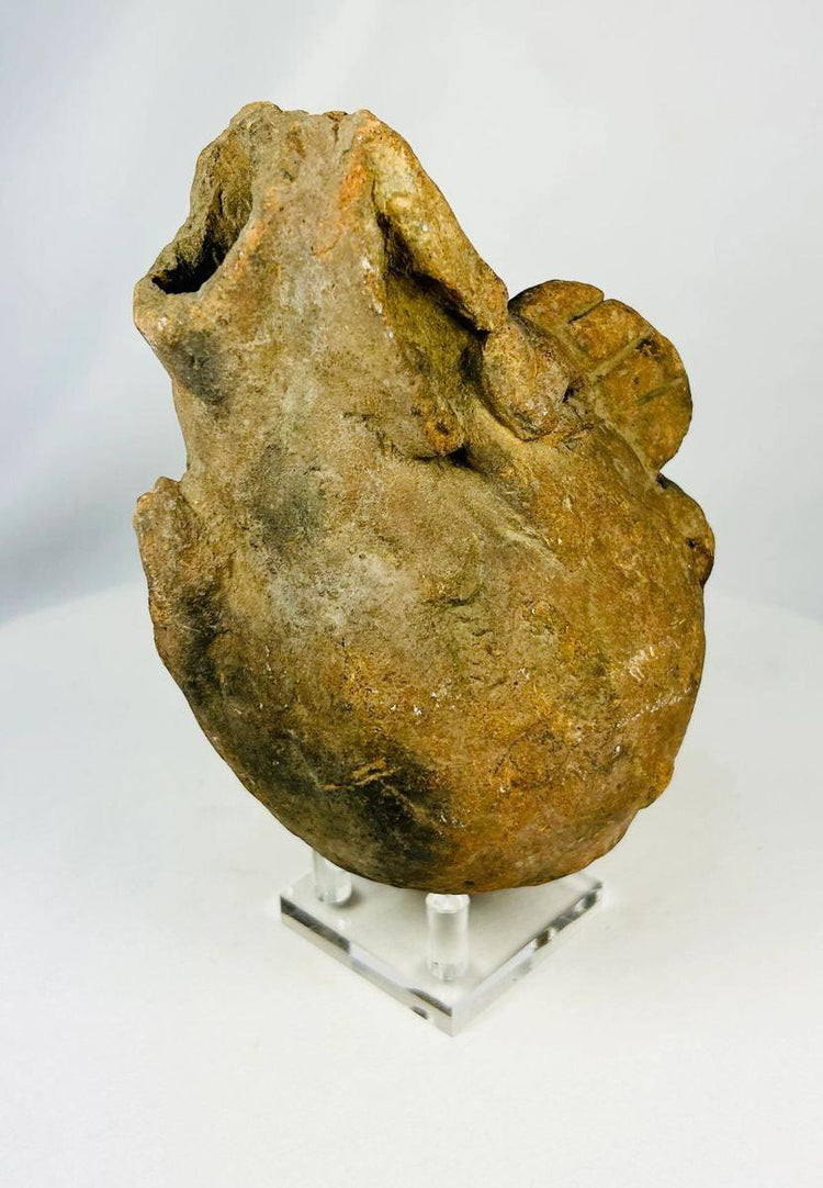 Pre-Columbian anthropomorphic head vessel fragment with detailed features