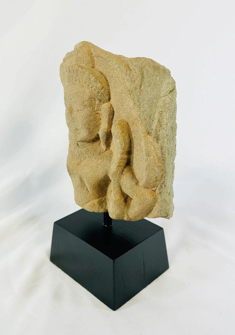 12th-century Khmer Empire stone fragment depicting Padmapani (Avalokitesvara), bodhisattva of compassion