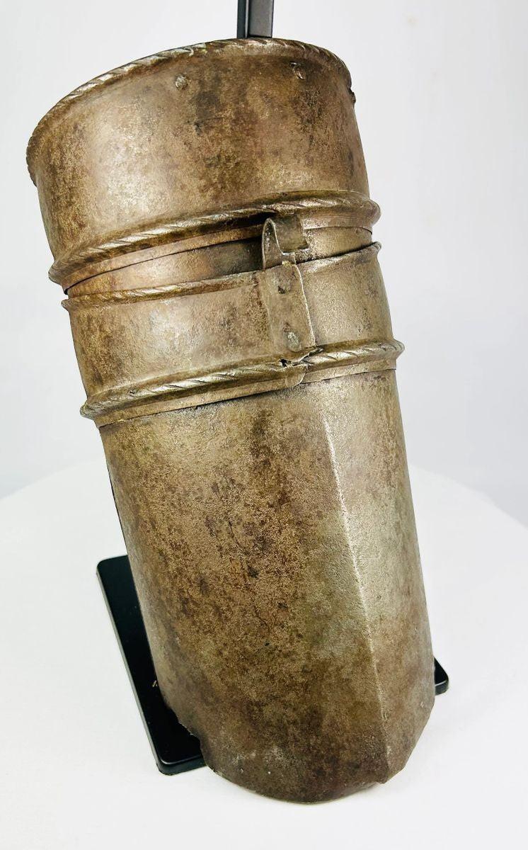 Antique Renaissance armor plate with aged surface and display mount