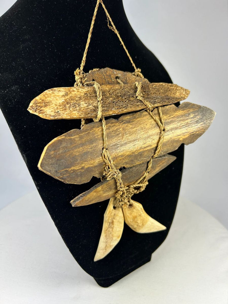 African Lega pendant mask mid-20th century with carved bone and fiber collar