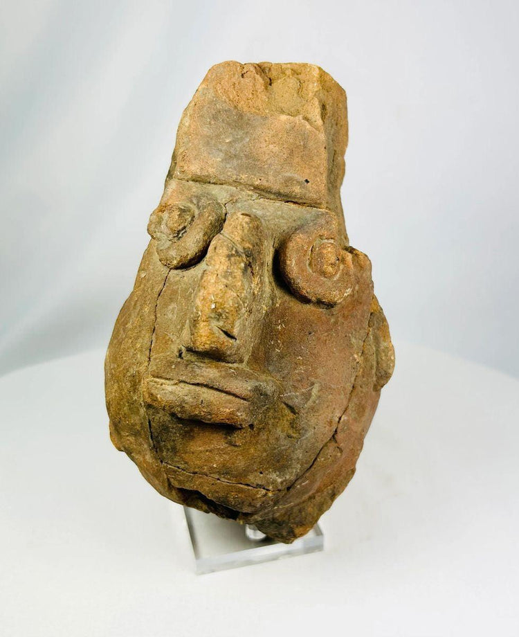 Ancient Ecuadorian terracotta head vessel from Valdivia–Chorrera culture