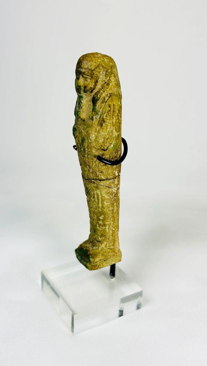 Late Period Egyptian faience figure with hieroglyphic inscriptions for afterlife service