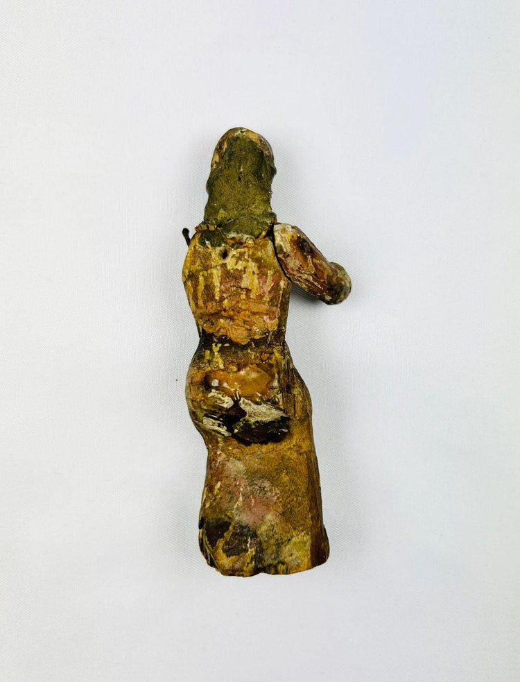 Antique Spanish Colonial religious wood sculpture from Latin America with traces of painted decoration