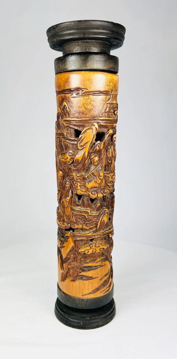 Chinese boxwood incense holder showing fine craftsmanship and aged patina