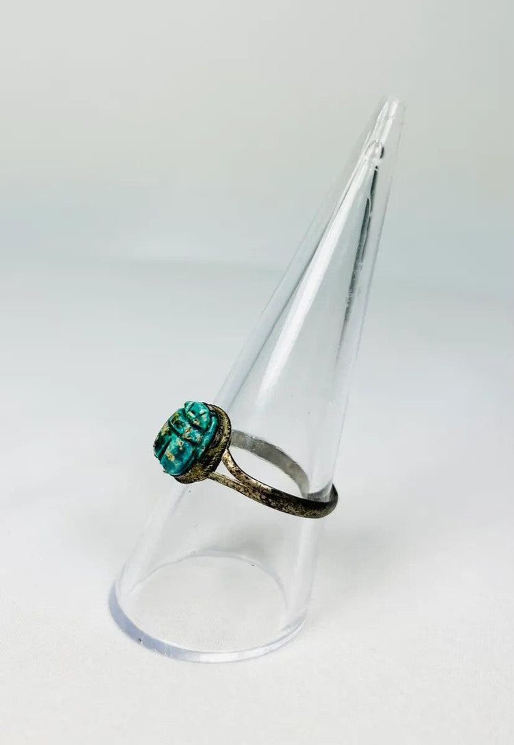 ancient egyptian turquoise scarab amulet ring museum display
