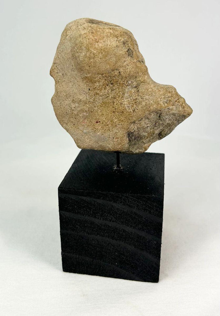 Terracotta figure fragment on modern wooden display base