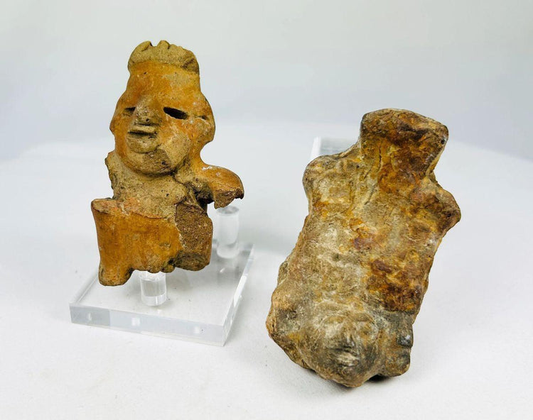 Fragmentary ancient pottery figure from Western Mexico showing facial detail