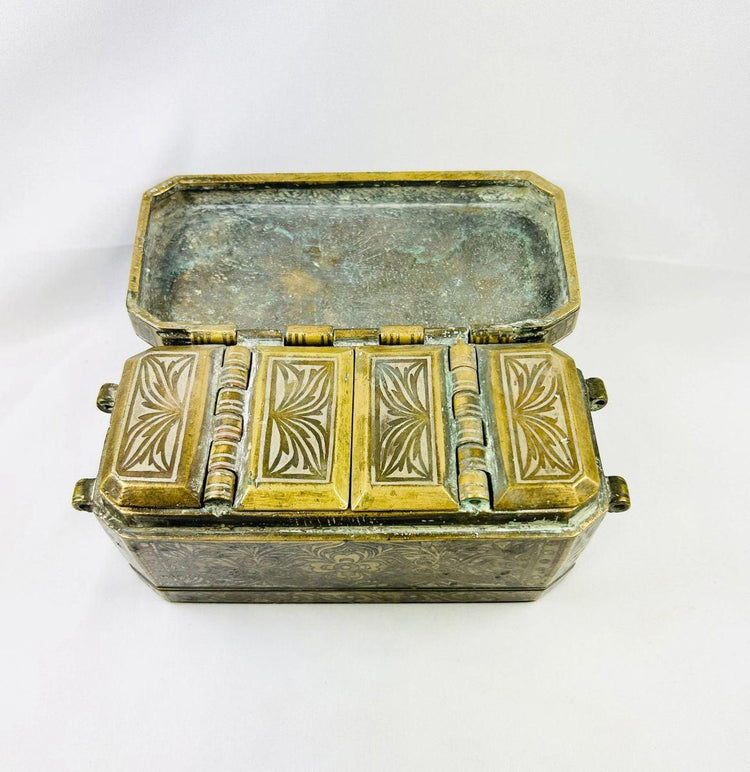 Antique Philippine metalwork betel box with suspension side rings