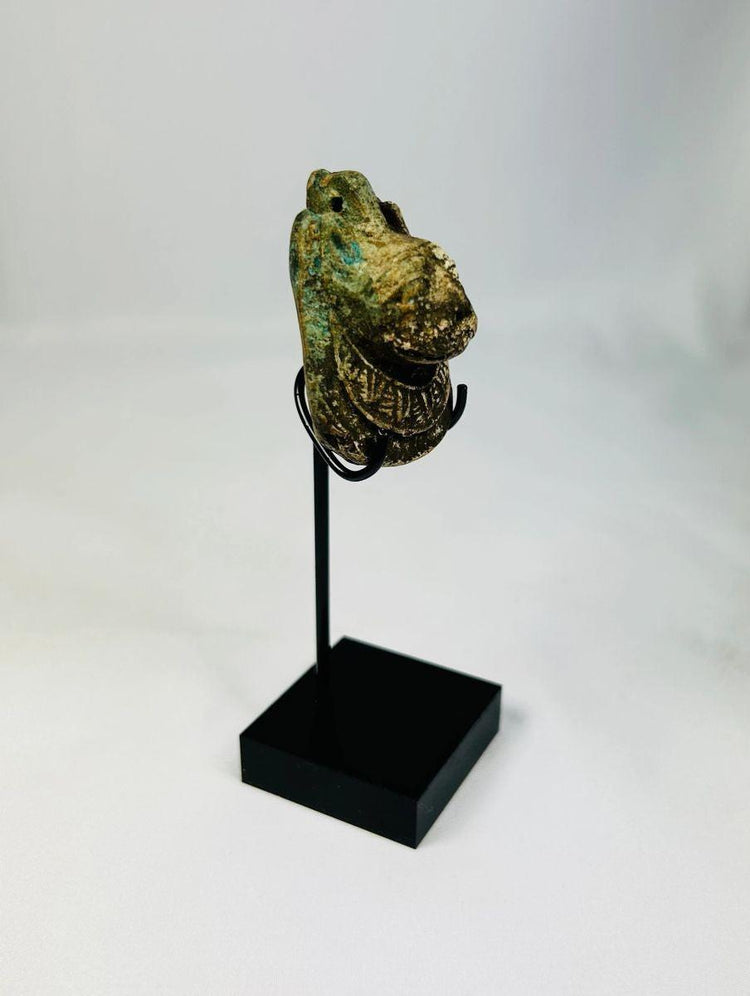 Ancient Egyptian Maahes amulet, Third Intermediate Period, 1070–664 BCE, lion-headed god of war and protection, finely carved stone