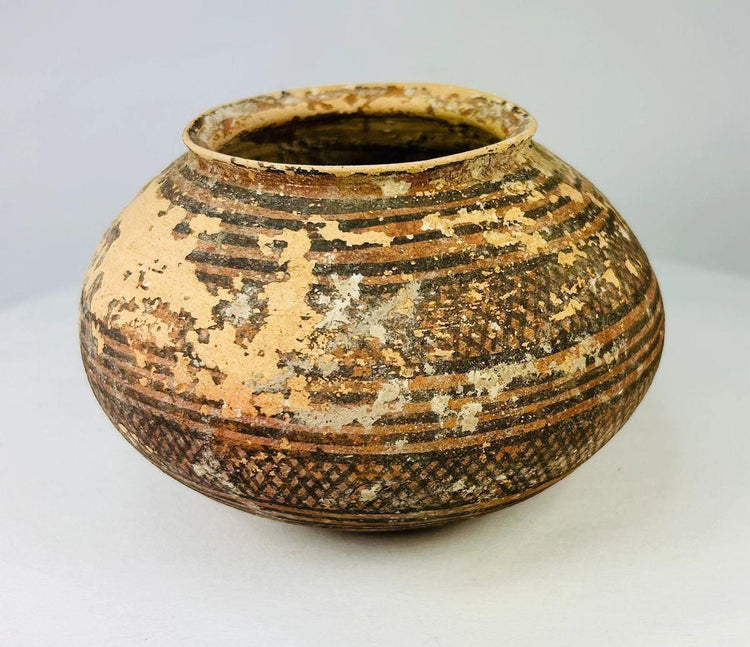 Harappan terracotta jar from the 3rd millennium BCE with decorative motifs