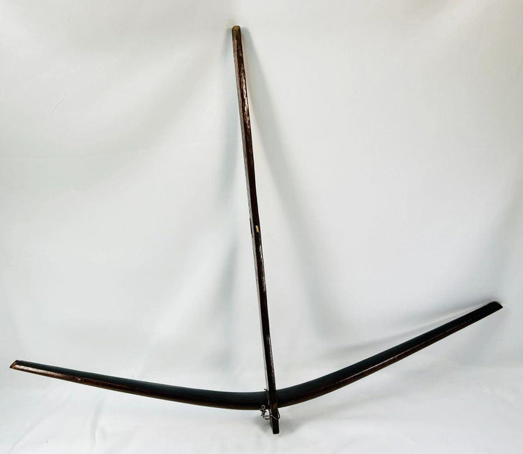 Mulberry wood crossbow body with tribal wear patterns and bone locking toggle, Yunnan China.