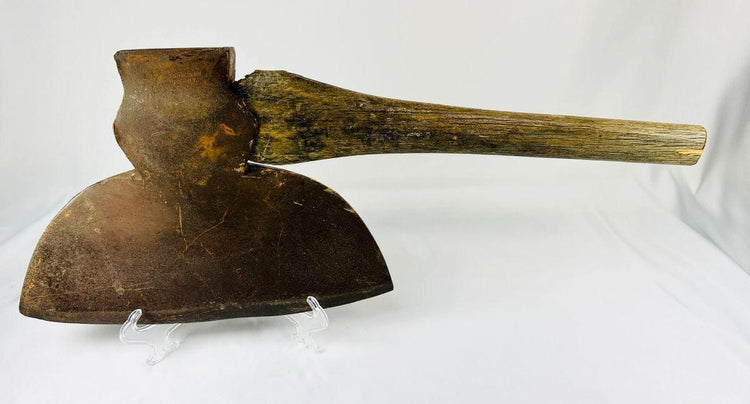 M.H. Jones & Co. 19th-century broadhead axe, forged steel blade, flat reverse head, woodman’s tool