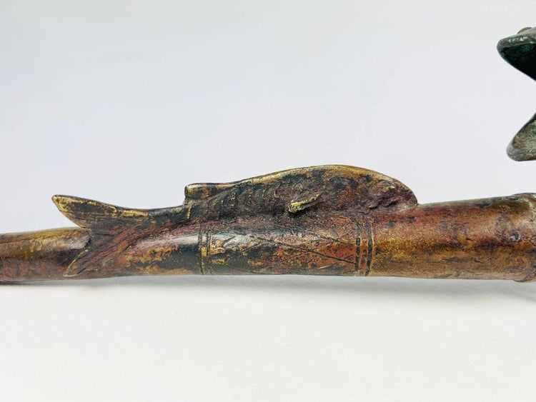 Antique Cameroonian bronze pipe shaped like a fish early–mid 20th century