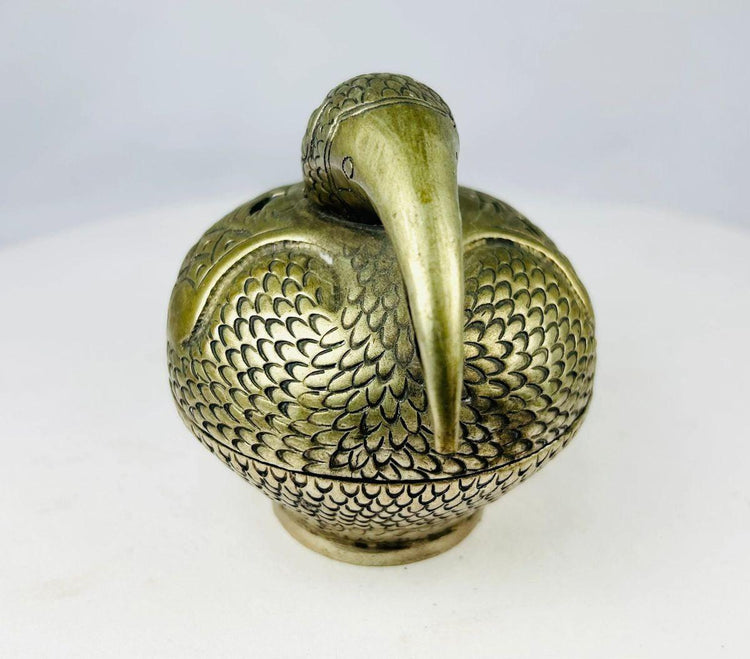 Antique South Indian bronze peacock incense burner for Hindu rituals