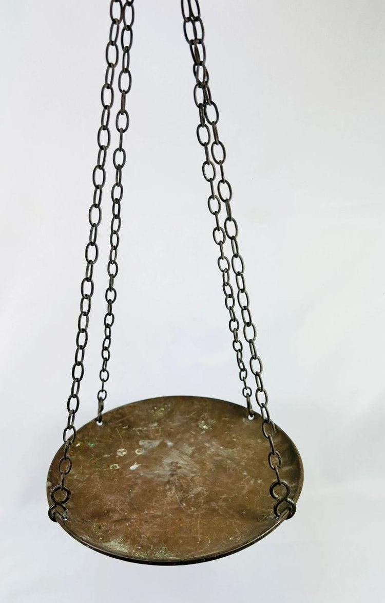 Indian steelyard balance scale with original bronze hanging pan and weight