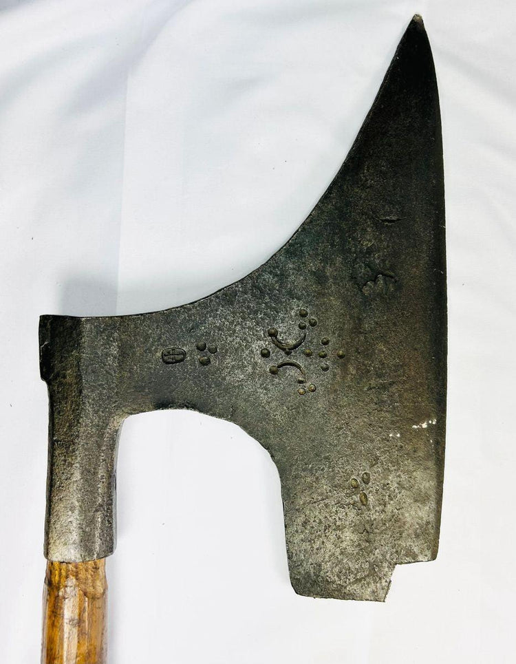 Antique forged iron executioner’s axe from Northern Europe, 18th century, with later wood haft.