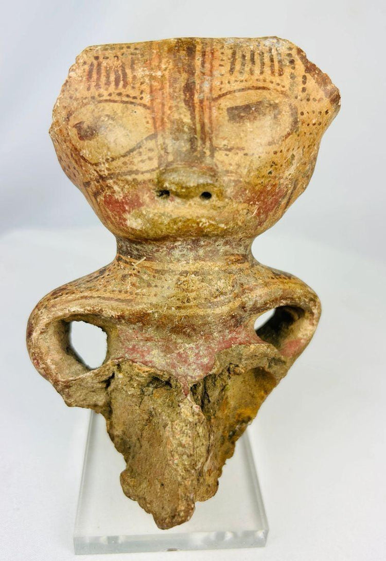 Pre-Columbian terracotta sculpture with red pigment traces