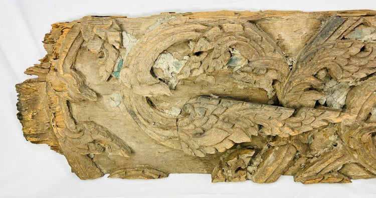Ayutthaya period 17th-century Thai wood fragment with decorative motifs