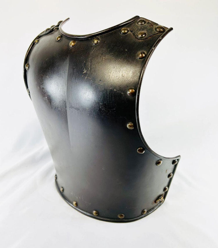 Antique 17th-Century French Cuirassier Breastplate with Brass Studs and Battle Wear