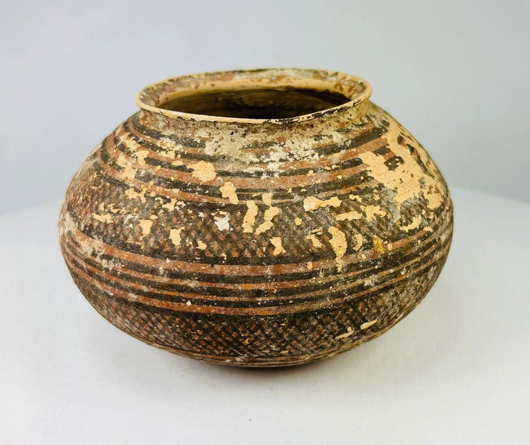 Indus Valley painted terracotta jar with geometric Harappan designs