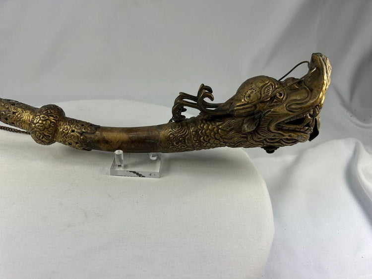 Gilt bronze Tibetan trumpet featuring dragon head and fine decoration