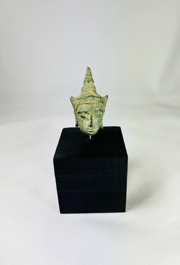 Small antique Southeast Asian bronze Buddha head 16th–17th century CE