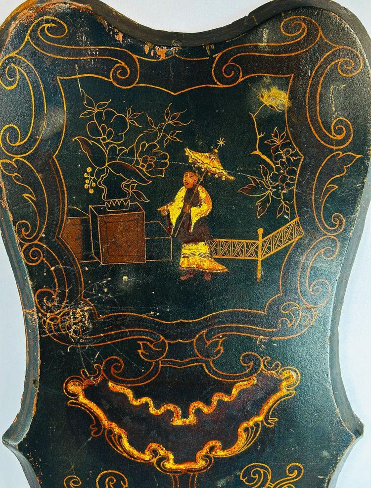 19th-century shaped Chinoiserie wood panels with decorative scenes