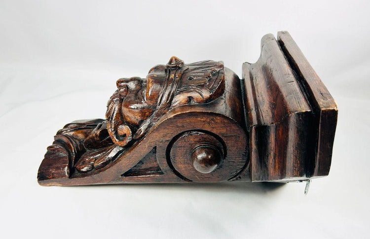 Hand-carved antique European corbel dark natural patina 19th century